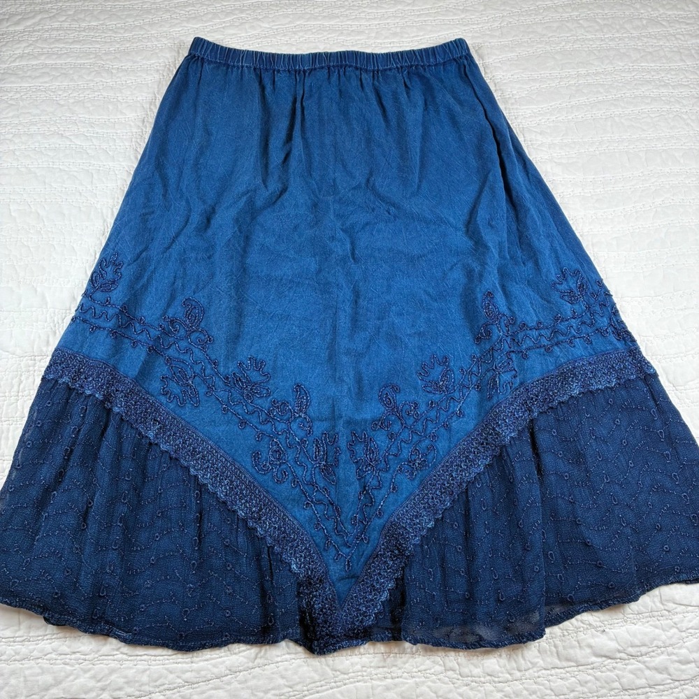 Studio West blue maxi skirt Sz M western whimsigoth embroidered beaded boho chic